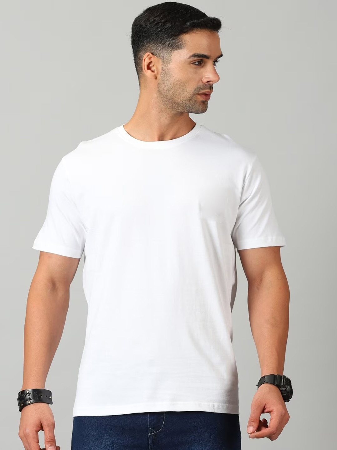 

THE HOLLANDER Round Neck Pure Cotton Casual T-shirt, White