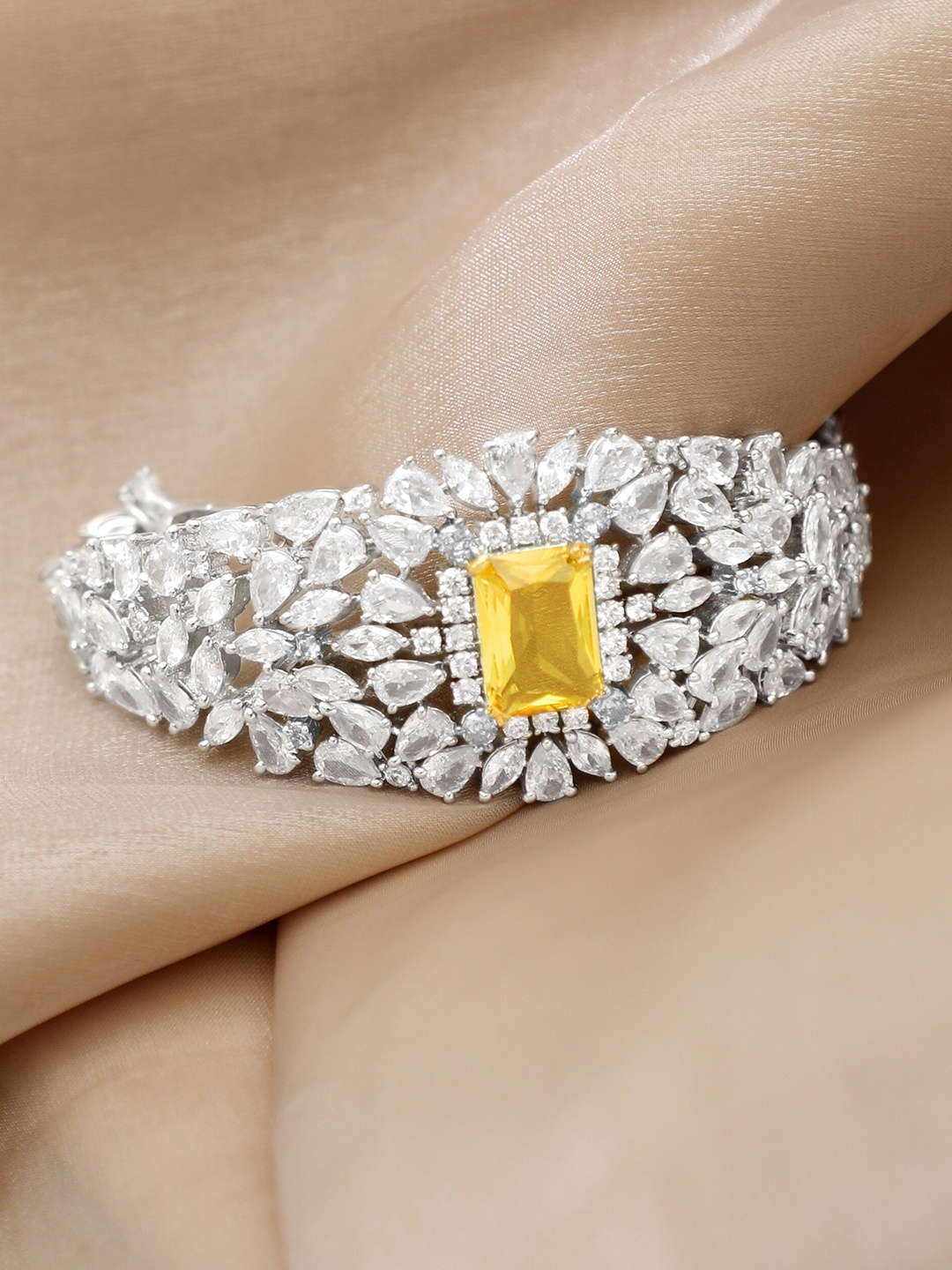 

Rubans Rhodium-Plated Cubic Zirconia Cuff Bracelet, Silver
