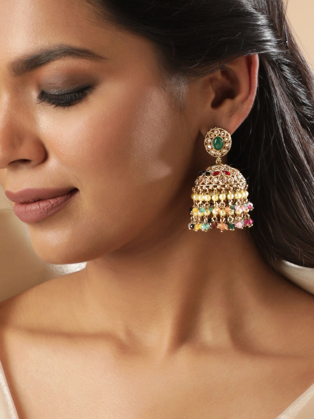 

Rubans Gold-Plated Contemporary Jhumkas Earrings