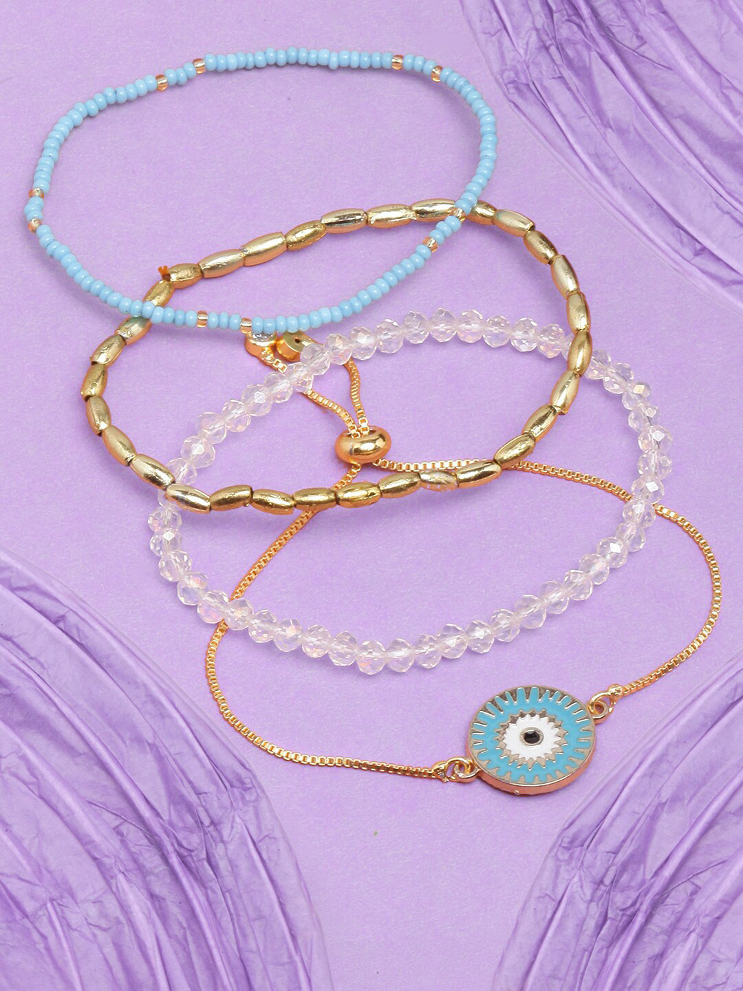 

Stylecast X KPOP Set Of 4 Brass Gold-Plated Charm Bracelet