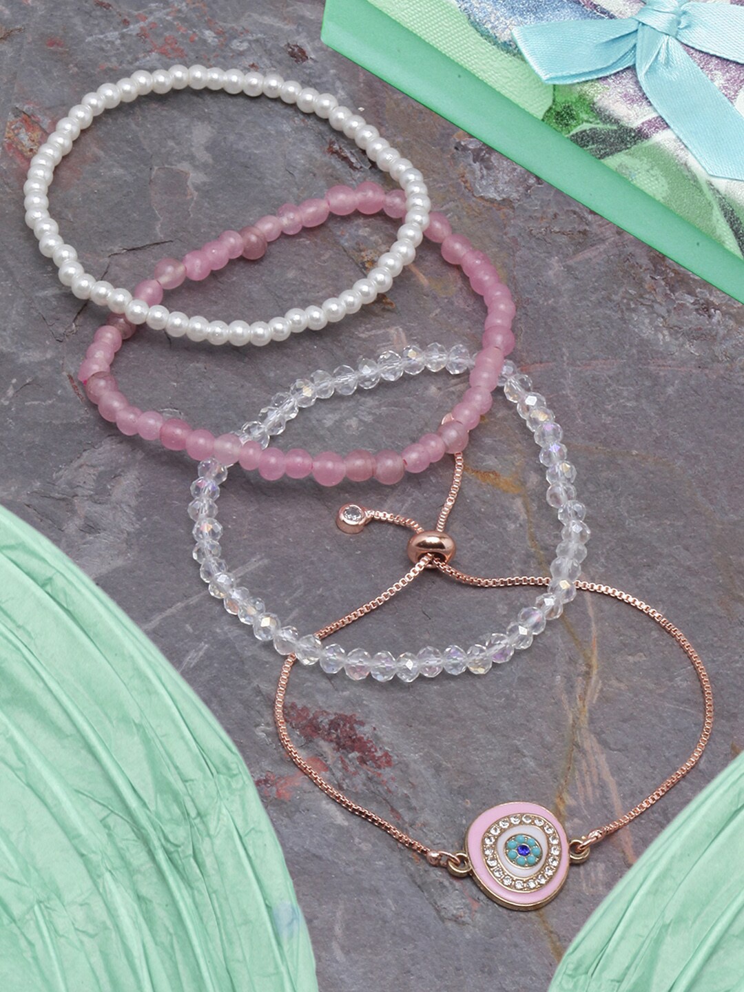

Stylecast X KPOP Set of 4 Rose Gold Plated Elasticated Bracelet