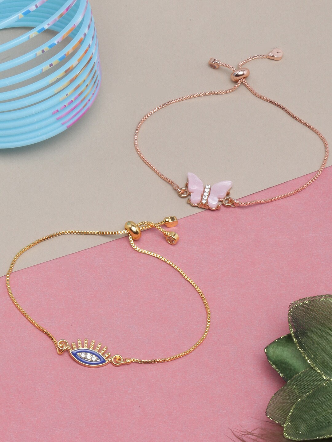 

Stylecast X KPOP Set Of 2 Rose Gold & Pink Brass Rose Gold-Plated Charm Bracelet