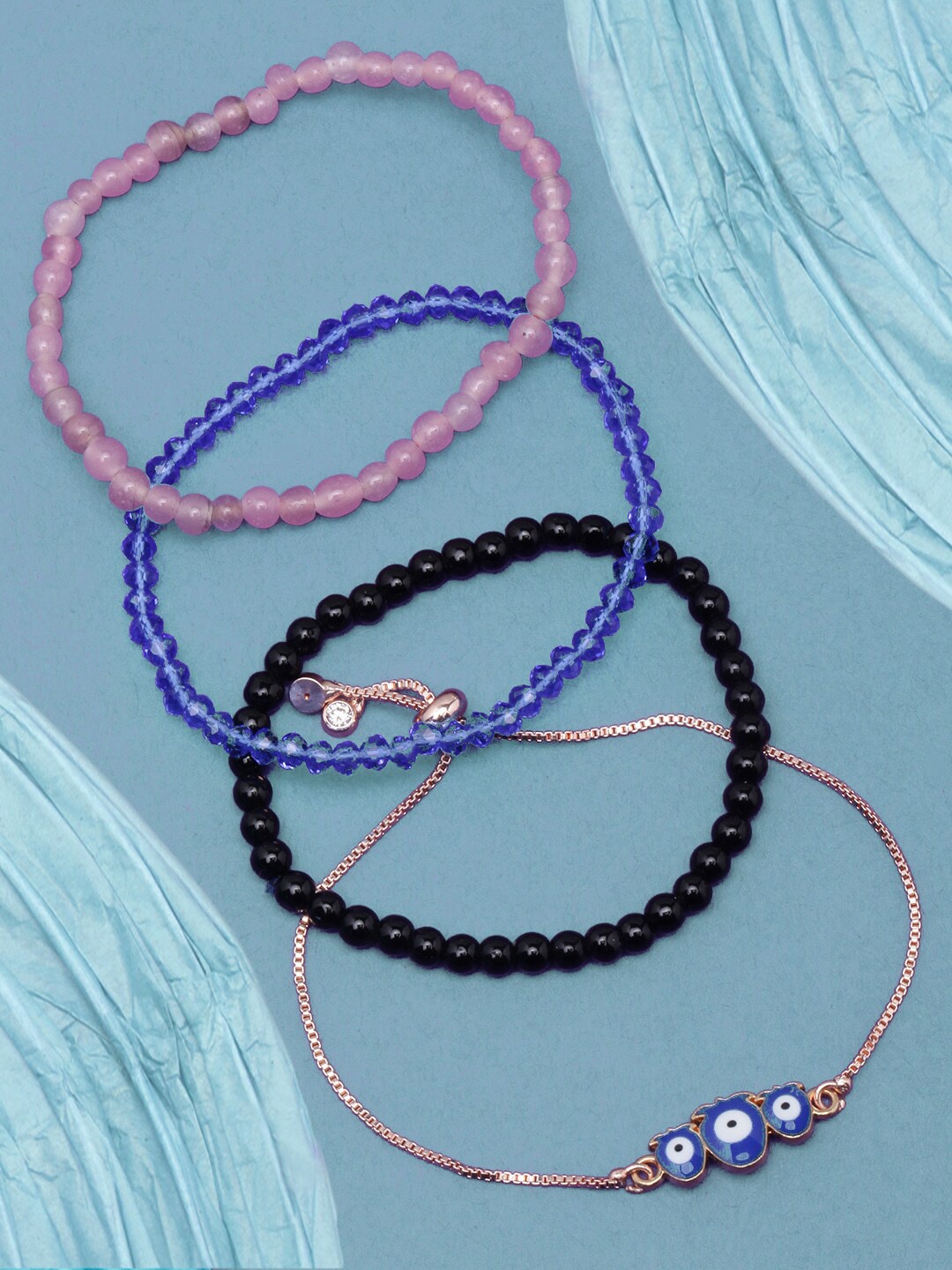 

Stylecast X KPOP Set Of 4 Rose Gold & Blue Brass Rose Gold-Plated Charm Bracelet