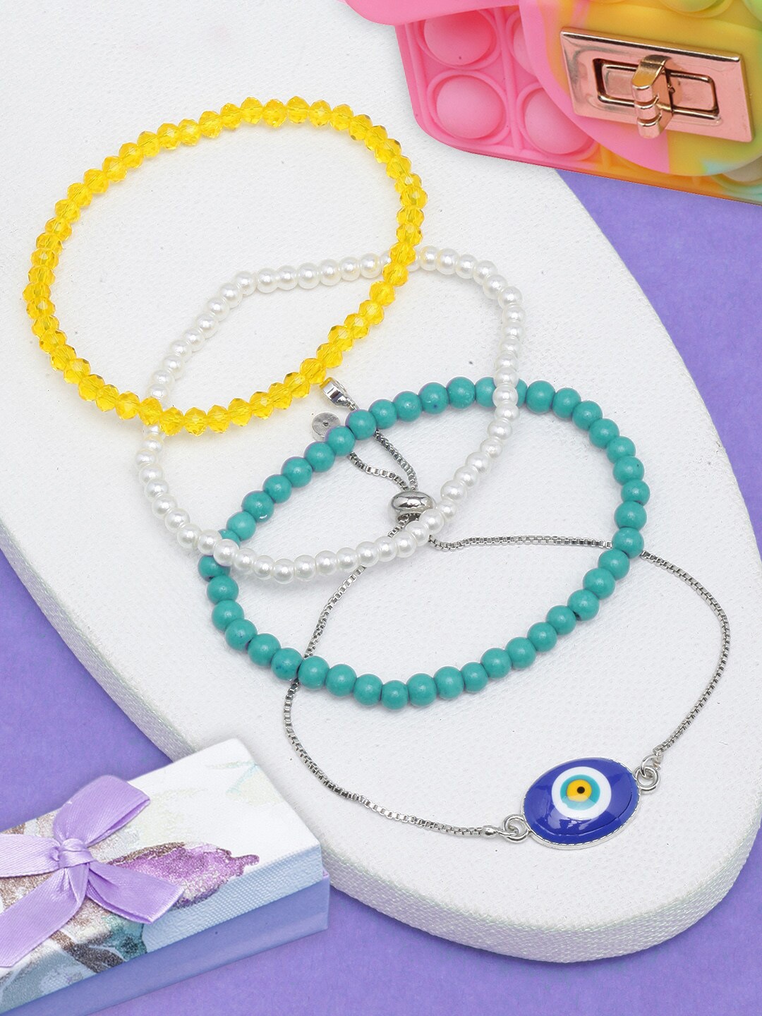 

Stylecast X KPOP Set Of 4 Silver-Plated & Beaded Stone Studded Bracelet