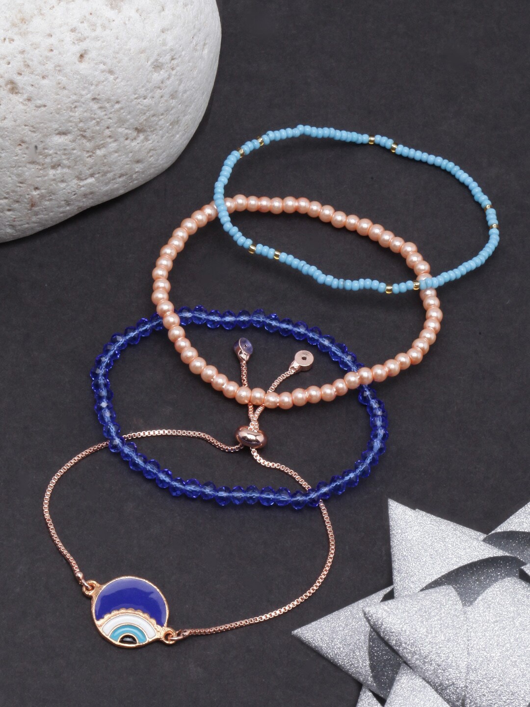 

Stylecast X KPOP Set Of 4 Rose Gold & Blue Brass Rose Gold-Plated Bracelet