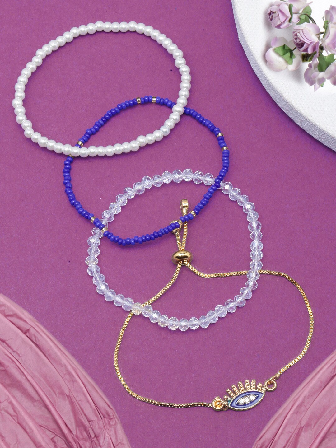 

Stylecast X KPOP Set Of 4 Gold-Plated & Beaded Stone Studded Bracelet