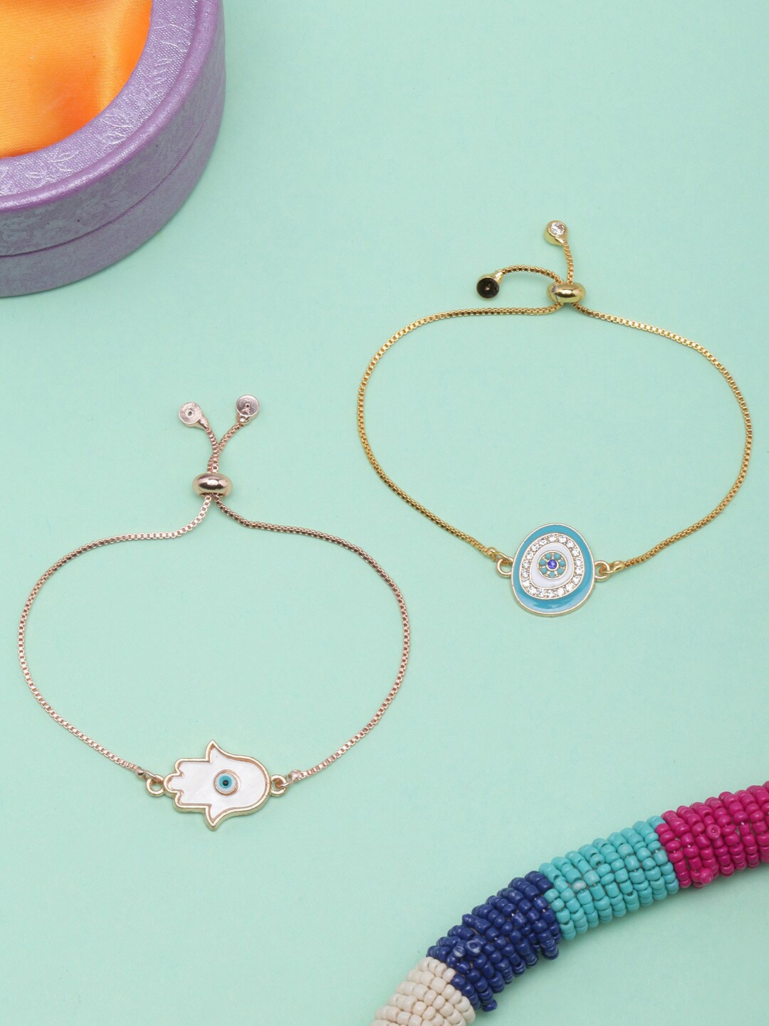 

Stylecast X KPOP Set Of 2 Brass Rose Gold Plated Charm Bracelet