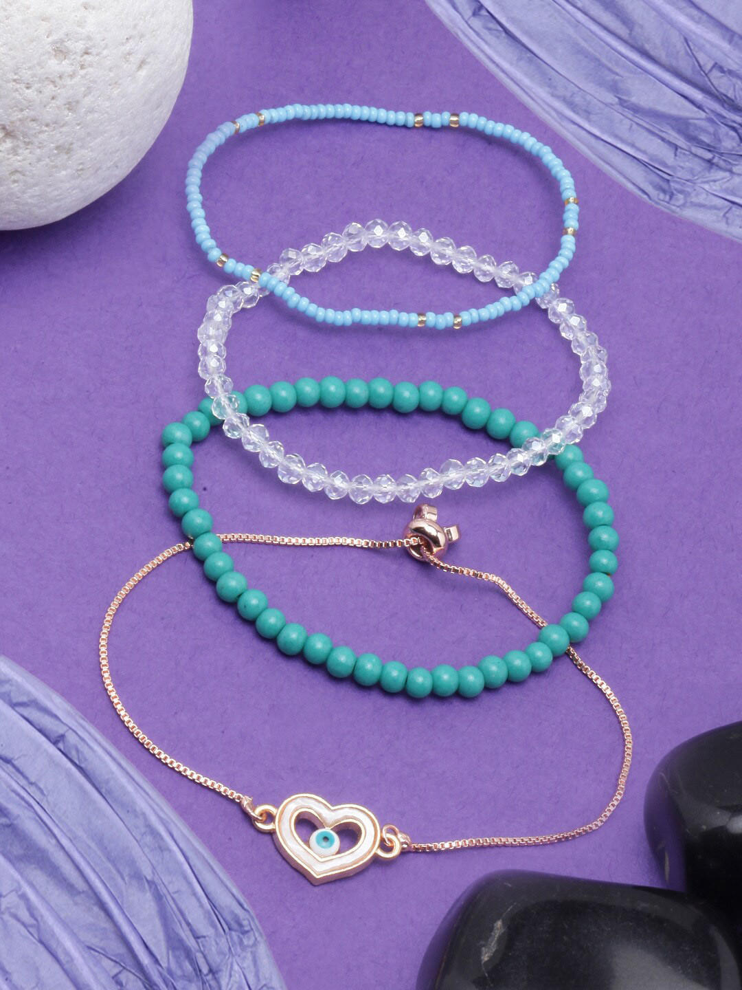 

Stylecast X KPOP Set Of 4 Rose Gold & Blue Brass Rose Gold-Plated Charm Bracelet