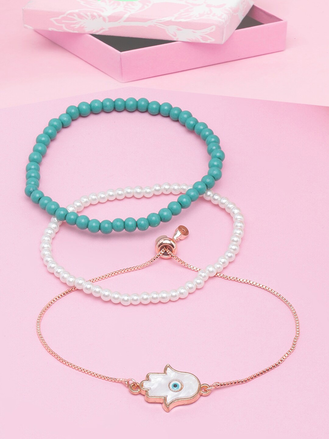

Stylecast X KPOP Se of 3 Rose Gold-Plated Elasticated Bracelet