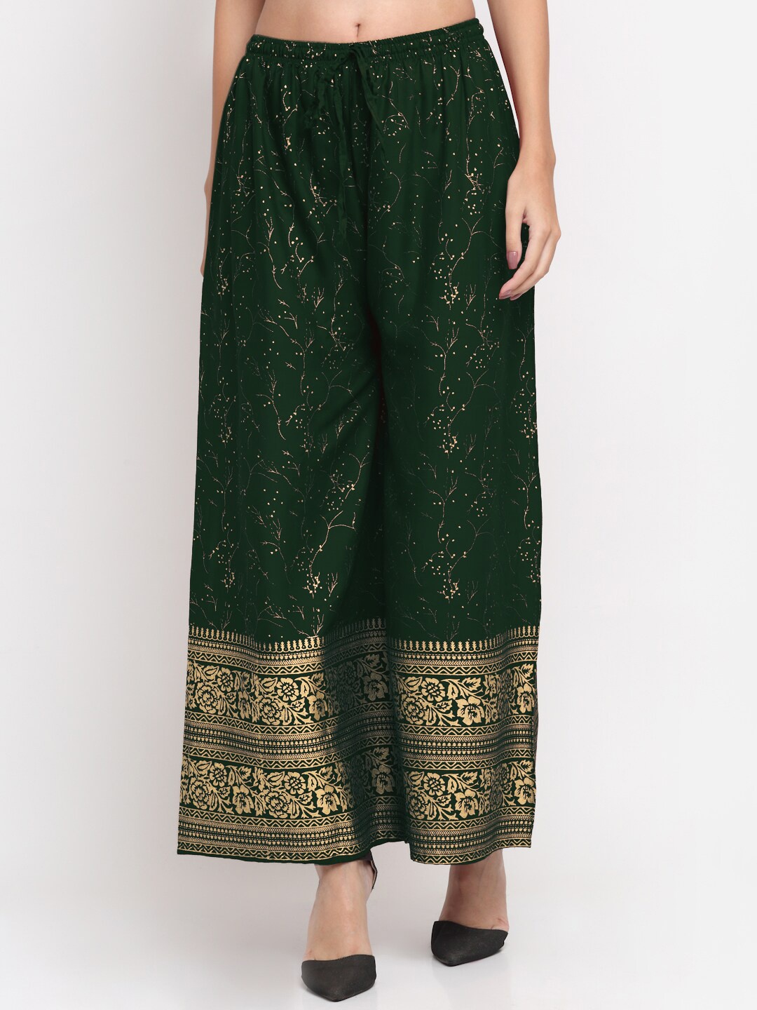 

Trend Level Women Ethnic Motifs Printed Flared Palazzos, Green