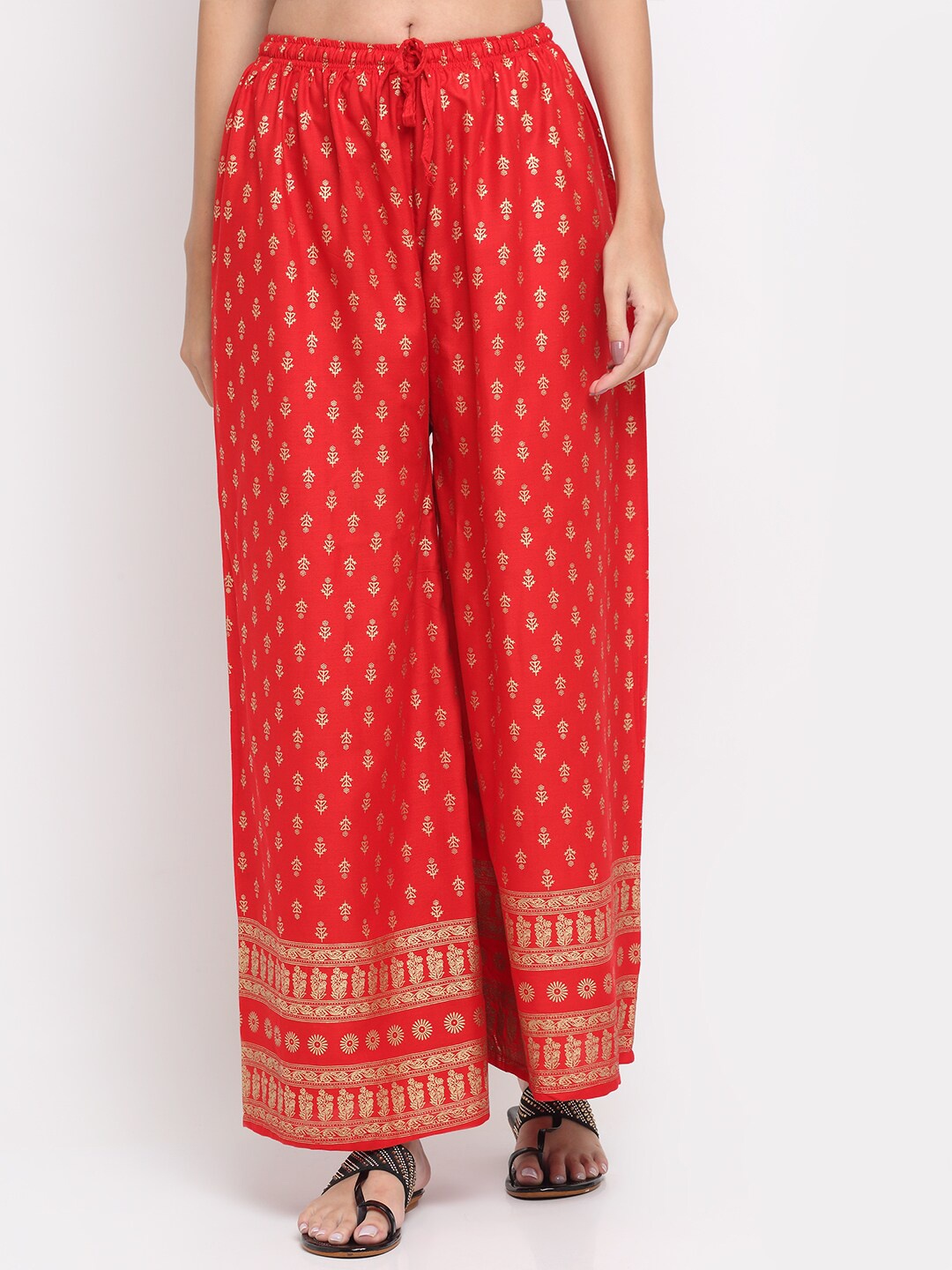 

Trend Level Women Ethnic Motifs Printed Flared Palazzos, Red