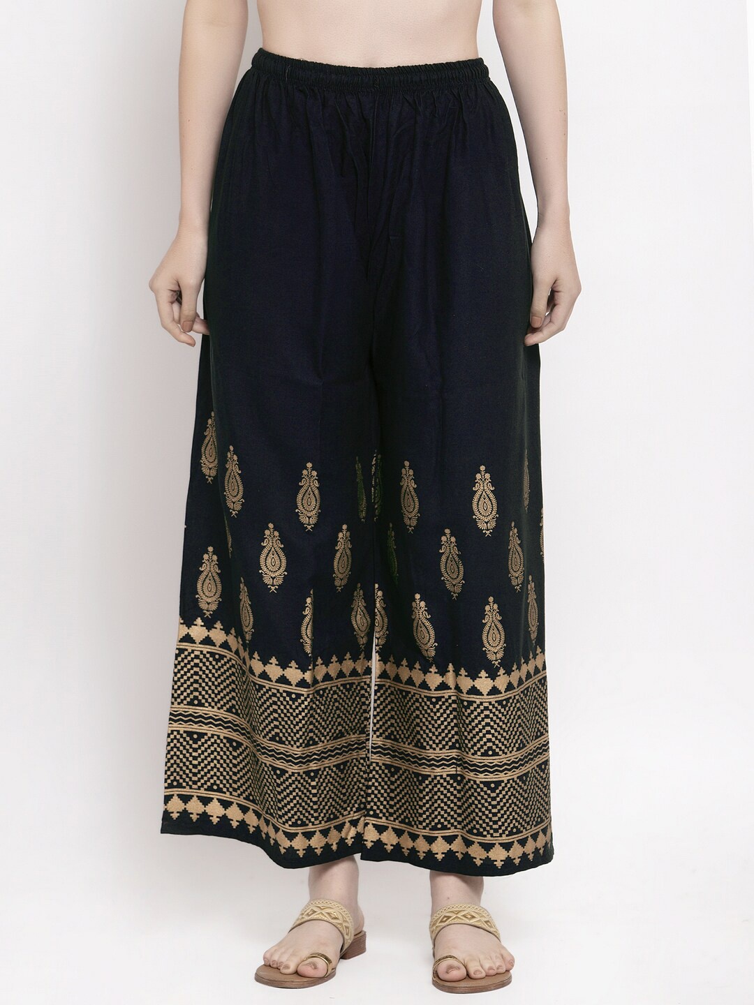

Trend Level Women Ethnic Motifs Printed Flared Palazzos, Navy blue