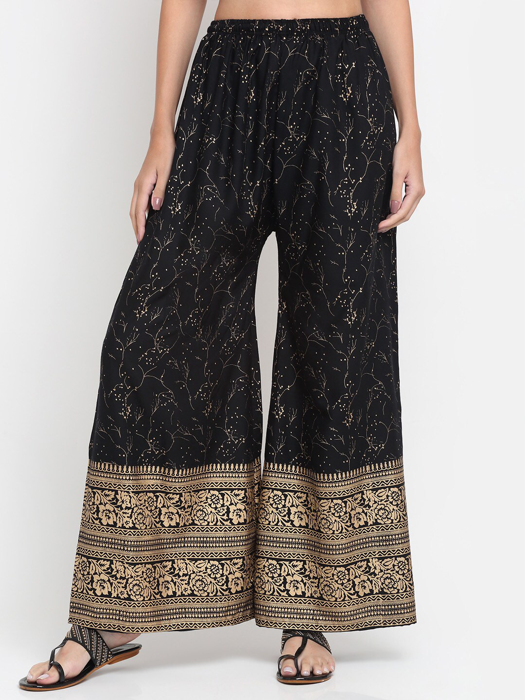 

Trend Level Women Ethnic Motifs Printed Flared Palazzos, Black