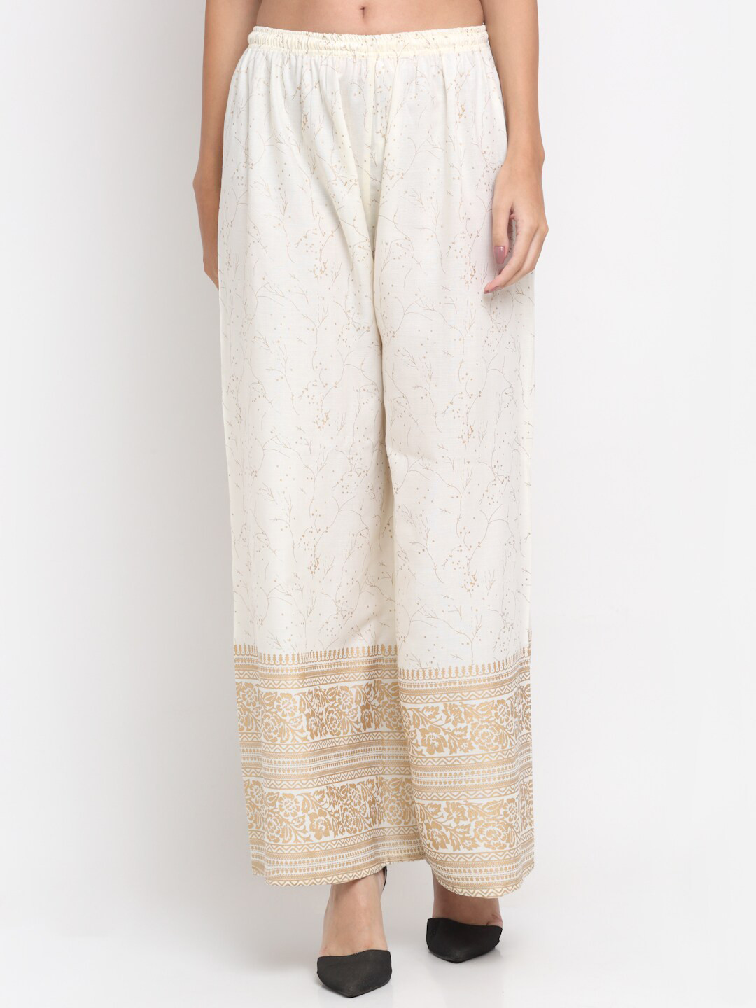 

Trend Level Women Ethnic Motifs Printed Flared Palazzos, Off white