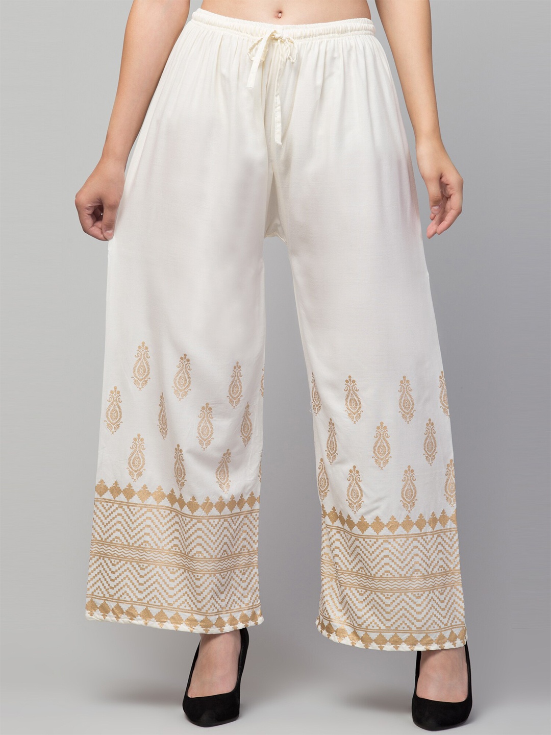 

Trend Level Ethnic Motifs Printed Flared Palazzos, Off white