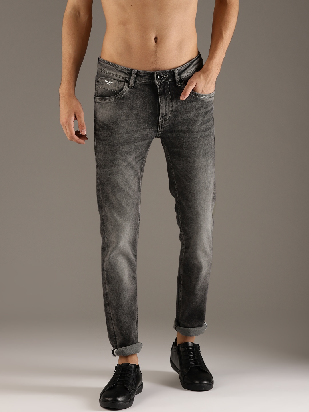 

Flying Machine Men Grey Skinny Fit Low-Rise Clean Look Stretchable Jeans