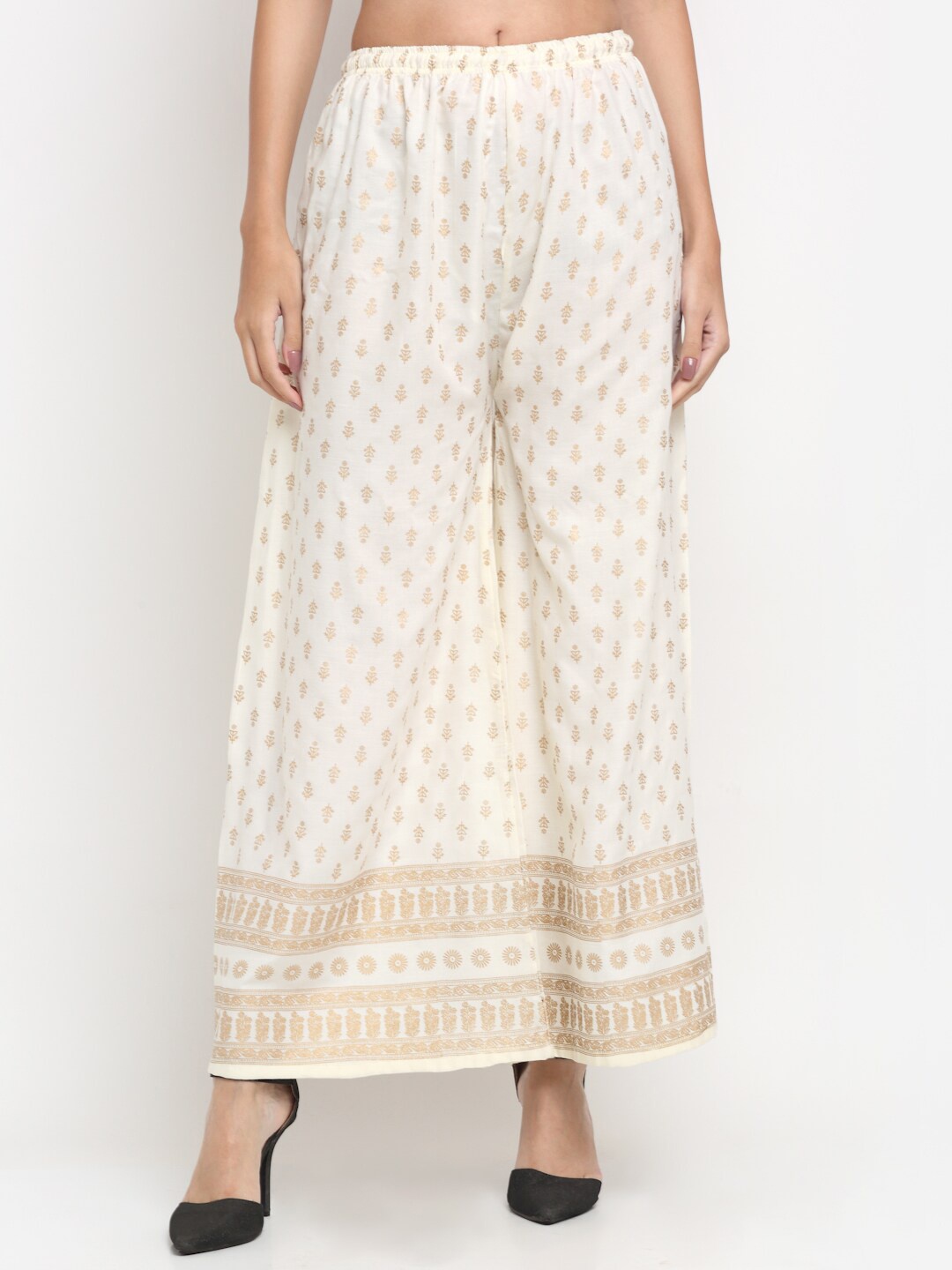 

Trend Level Ethnic Motifs Printed Flared Palazzos, Off white
