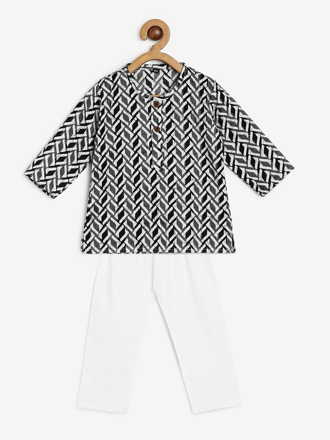 

BAESD Geometric Printed Thread Work Kurta with Pyjamas, Black