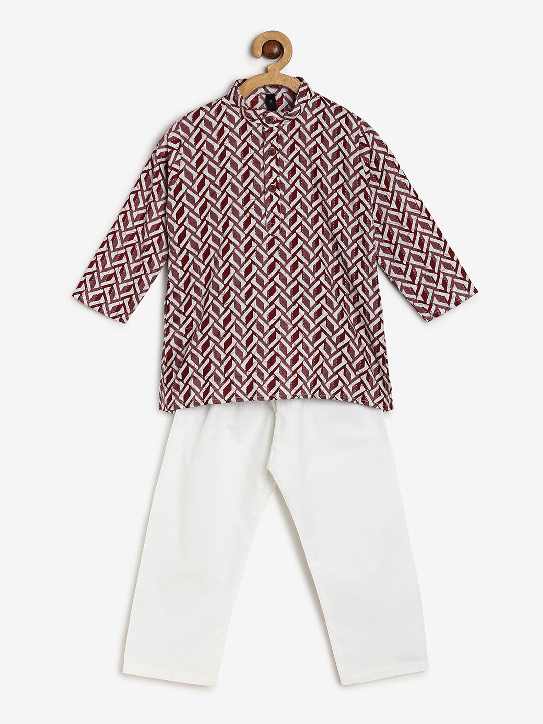 

BAESD Geometric Printed Mandarin Collar Kurta with Pyjamas, Red