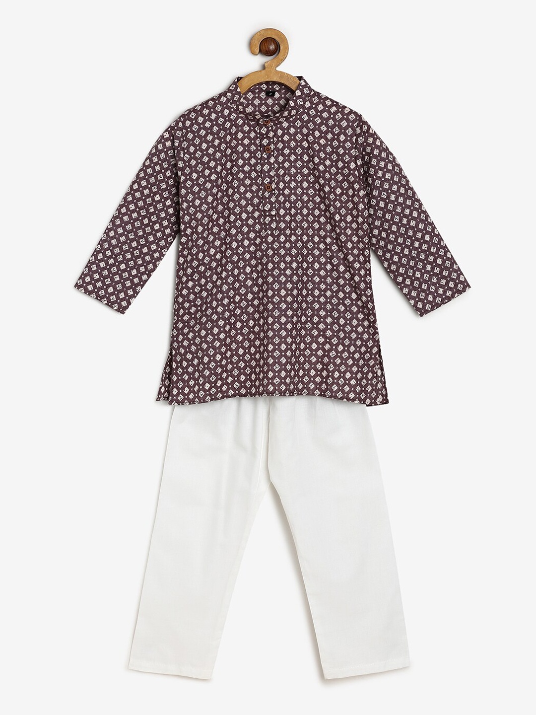 

BAESD Kids Geometric Printed Mandarin Collar Kurta with Pyjamas, Mauve