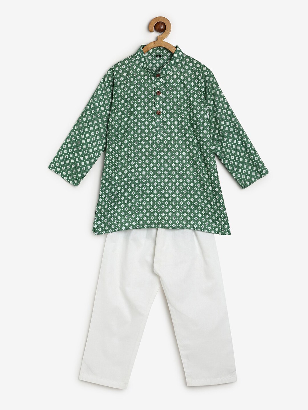 

BAESD Geometric Printed Mandarin Collar Kurta with Pyjamas, Sea green