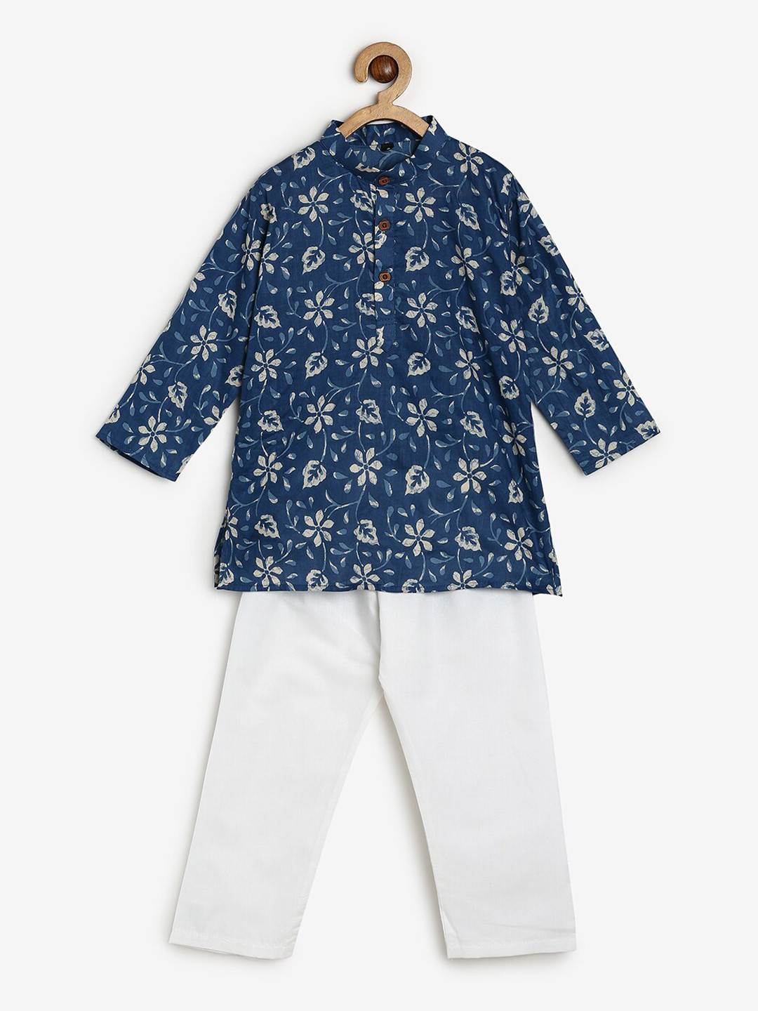 

BAESD Boys Ethnic Motifs Printed Band Collar Kurta With Pyjamas, Blue