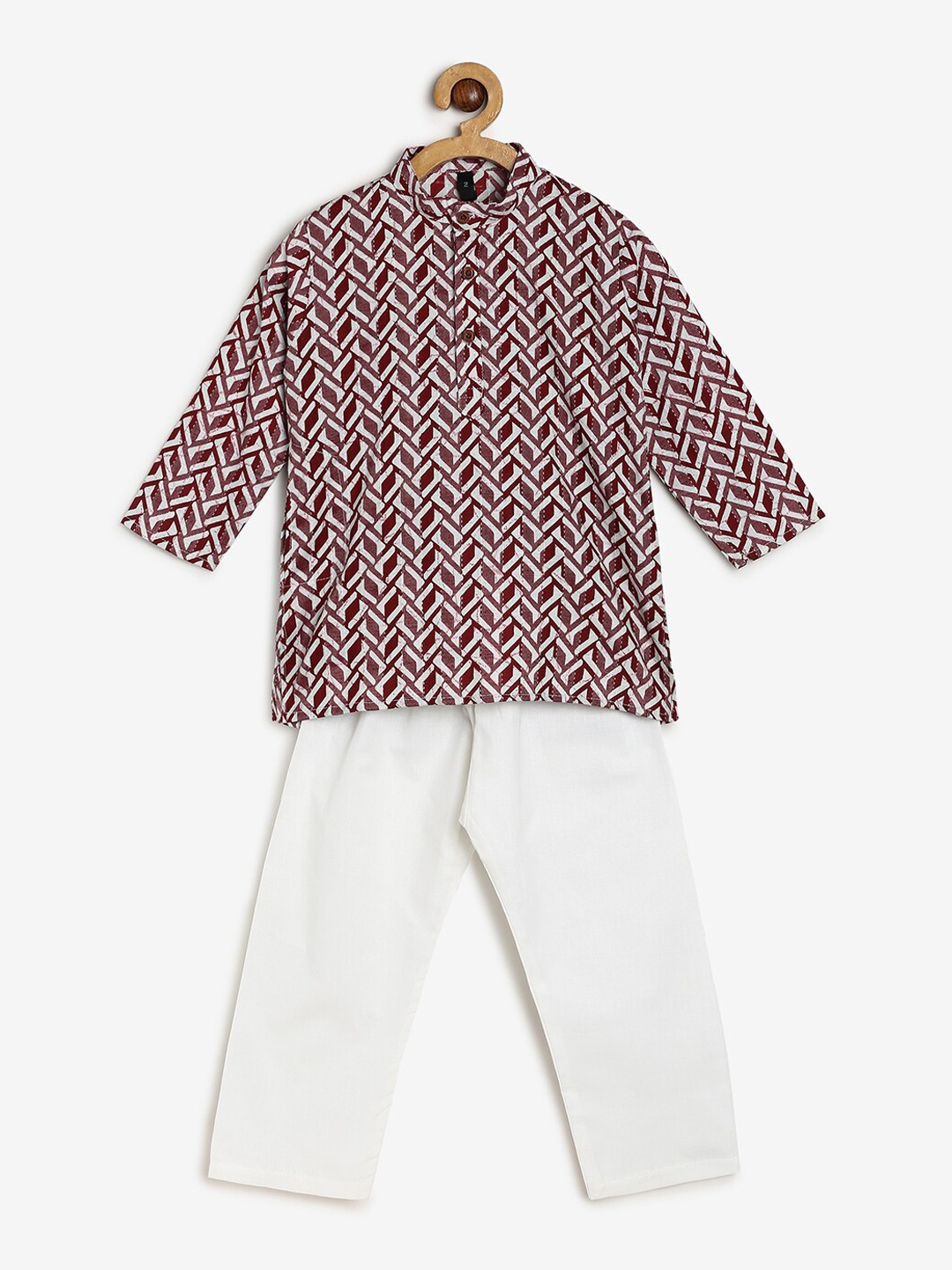 

BAESD Boys Ethnic Motifs Printed Band Collar Kurta With Pyjamas, Red