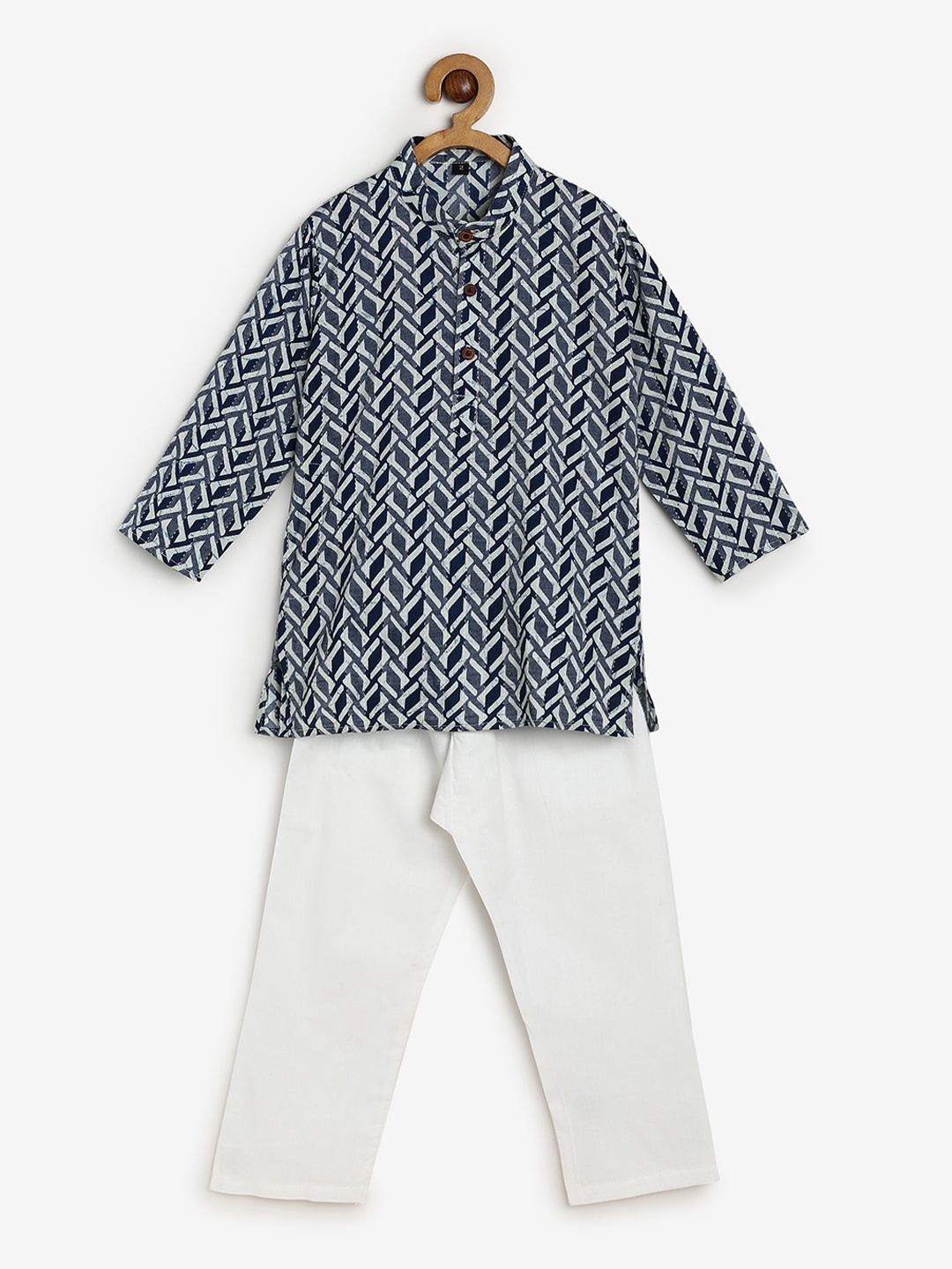

BAESD Kids Ethnic Motifs Printed Band Collar Kurta With Pyjamas, Navy blue