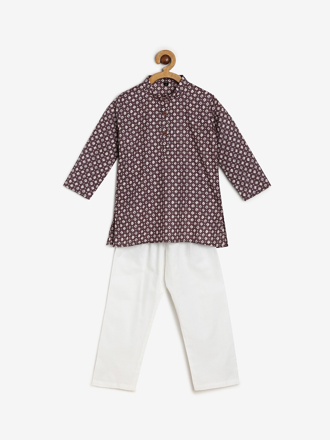 

BAESD Kids Geometric Printed Band Collar Kurta With Pyjamas, Mauve