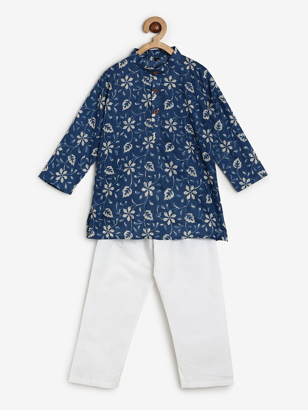

BAESD Boys Ethnic Motifs Printed Band Collar Kurta With Pyjamas, Blue