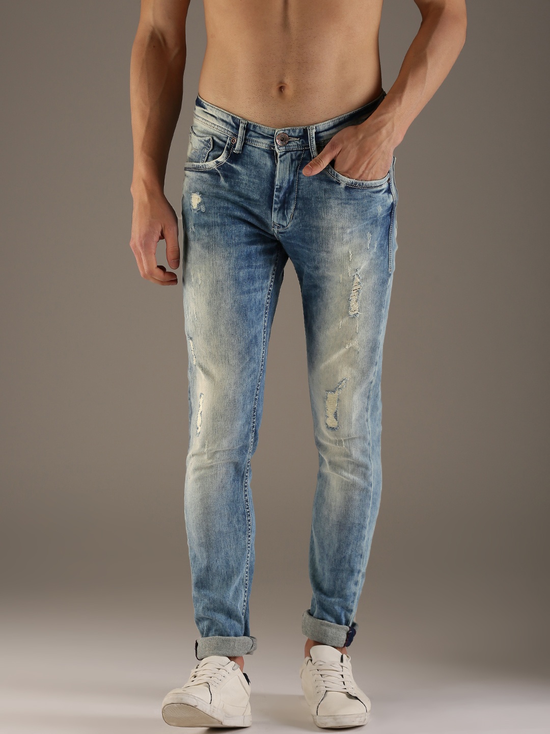 

Flying Machine Men Blue Skinny Fit Mid-Rise Mildly Distressed Stretchable Jeans