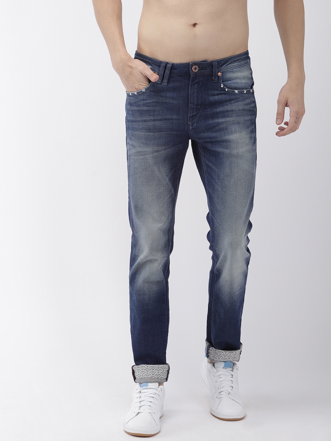 

Flying Machine Men Blue Michael Slim Fit Mid-Rise Low Distress Stretchable Jeans