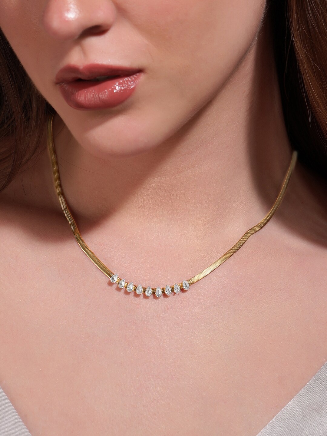 

Rubans Voguish Gold-Plated Stainless Steel Waterproof Snake Chain CZ Tarnish Free Necklace