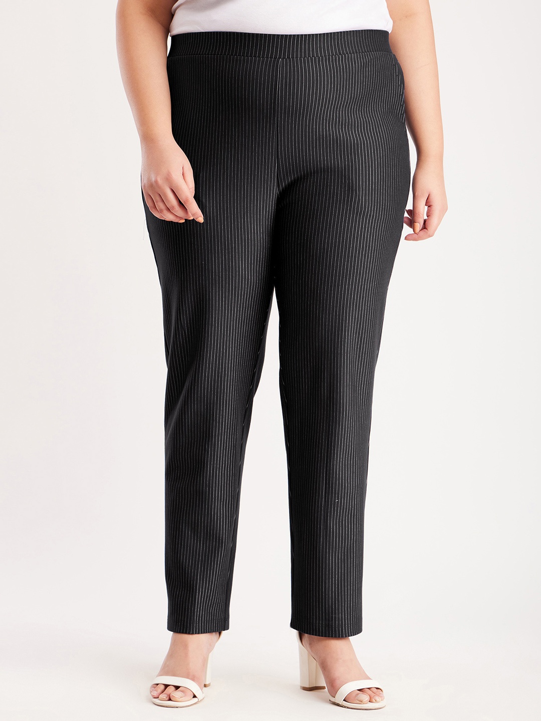 

FableStreet X Women Plus Size Relaxed Straight Fit Trousers, Black