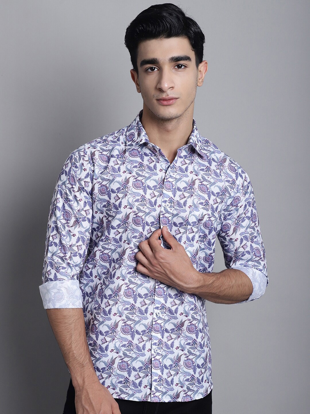 

Armaan Ethnic Classic Floral Printed Cotton Casual Shirt, Lavender