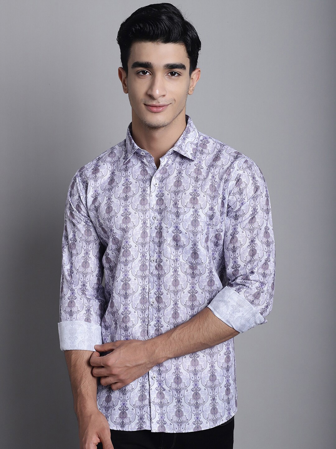 

Armaan Ethnic Classic Ethnic Motifs Printed Cotton Casual Shirt, Grey