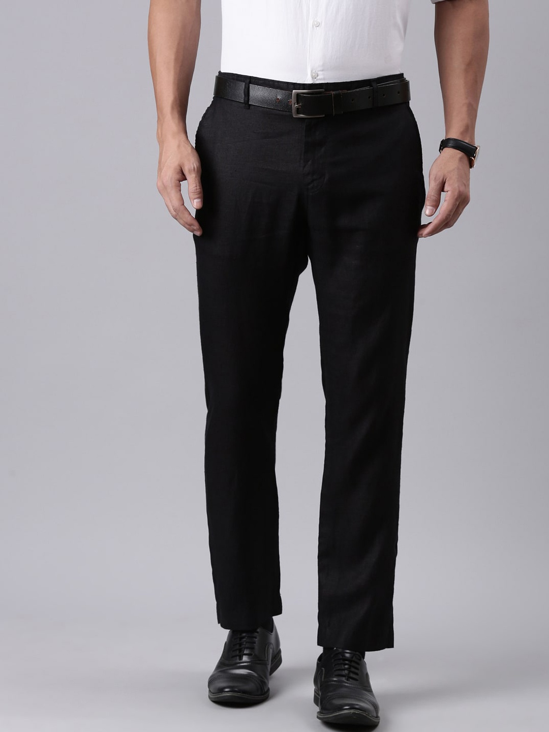 

Ecentric Men Mid-Rise Easy Wash Hemp Trousers, Black
