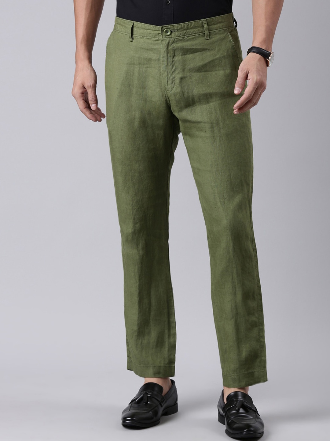 

Ecentric Men Mid-Rise Easy Wash Hemp Trousers, Olive