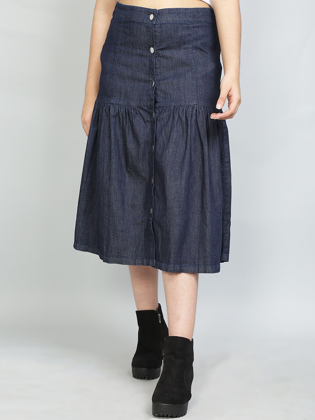 

VYN Girls Pure Cotton A-Line Midi Denim Skirt, Blue