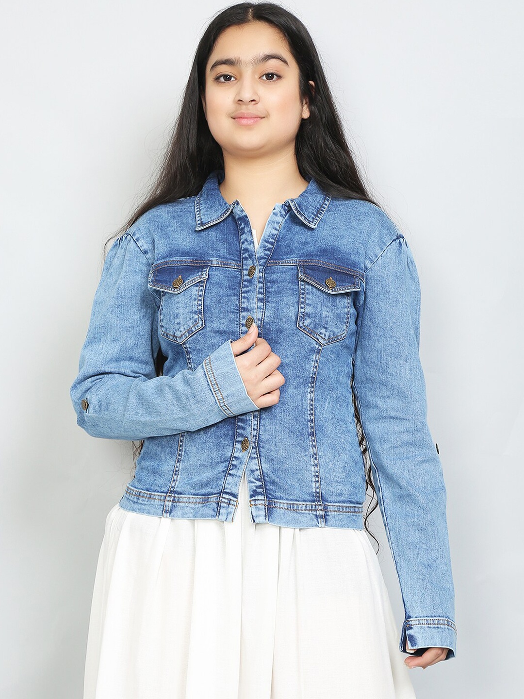 

VYN Girls Spread Collar Denim Jacket, Blue