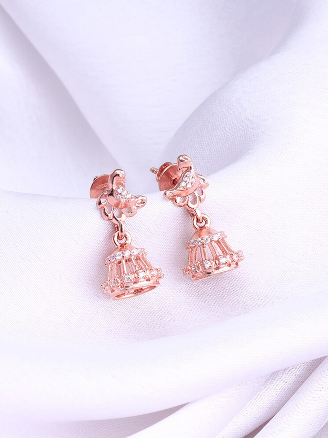 

GIVA 925 Sterling Silver Rose Gold-Plated Dome Shaped Jhumkas