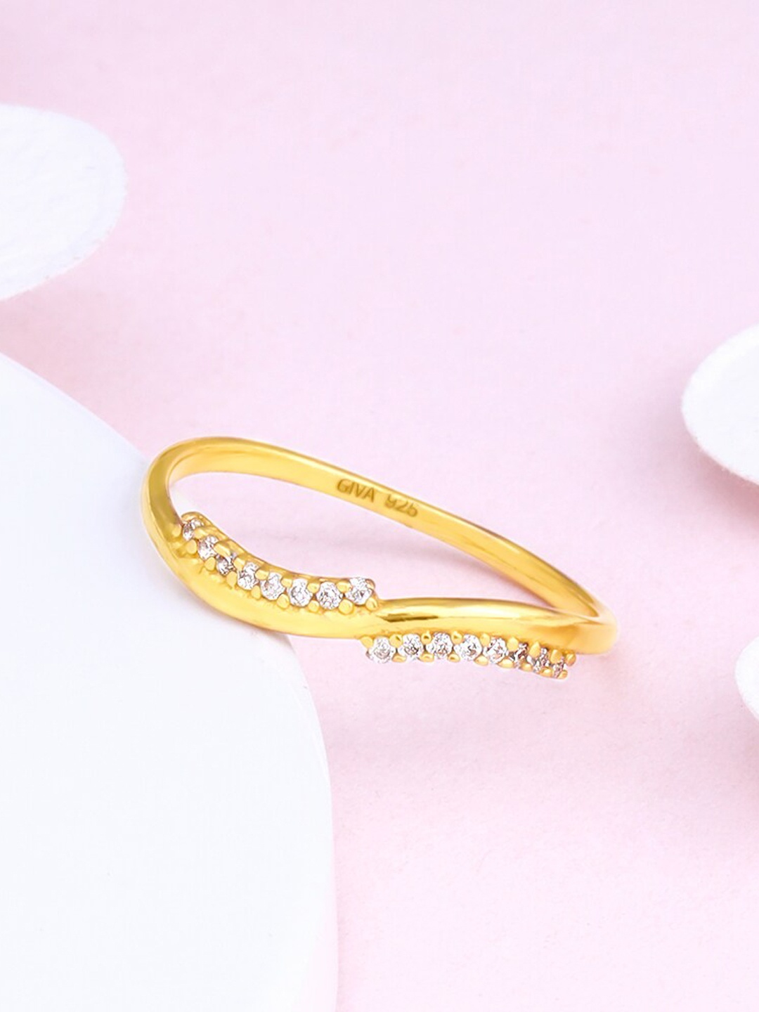 

GIVA 925 Sterling Silver Gold-Plated CZ-Studded Finger Ring
