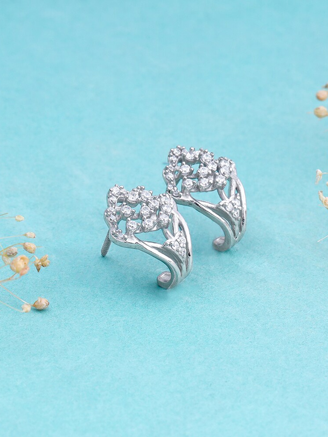 

GIVA Rhodium-Plated Zircon-Studded Contemporary Sterling Silver Studs Earrings