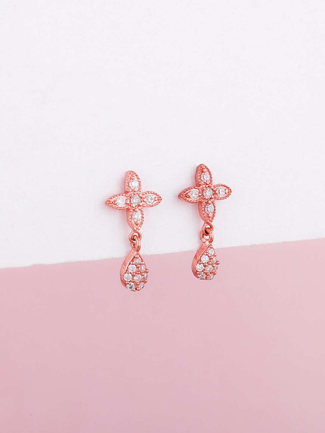 

GIVA Rose Gold-Plated Zircon-Studded Contemporary Drop Earrings