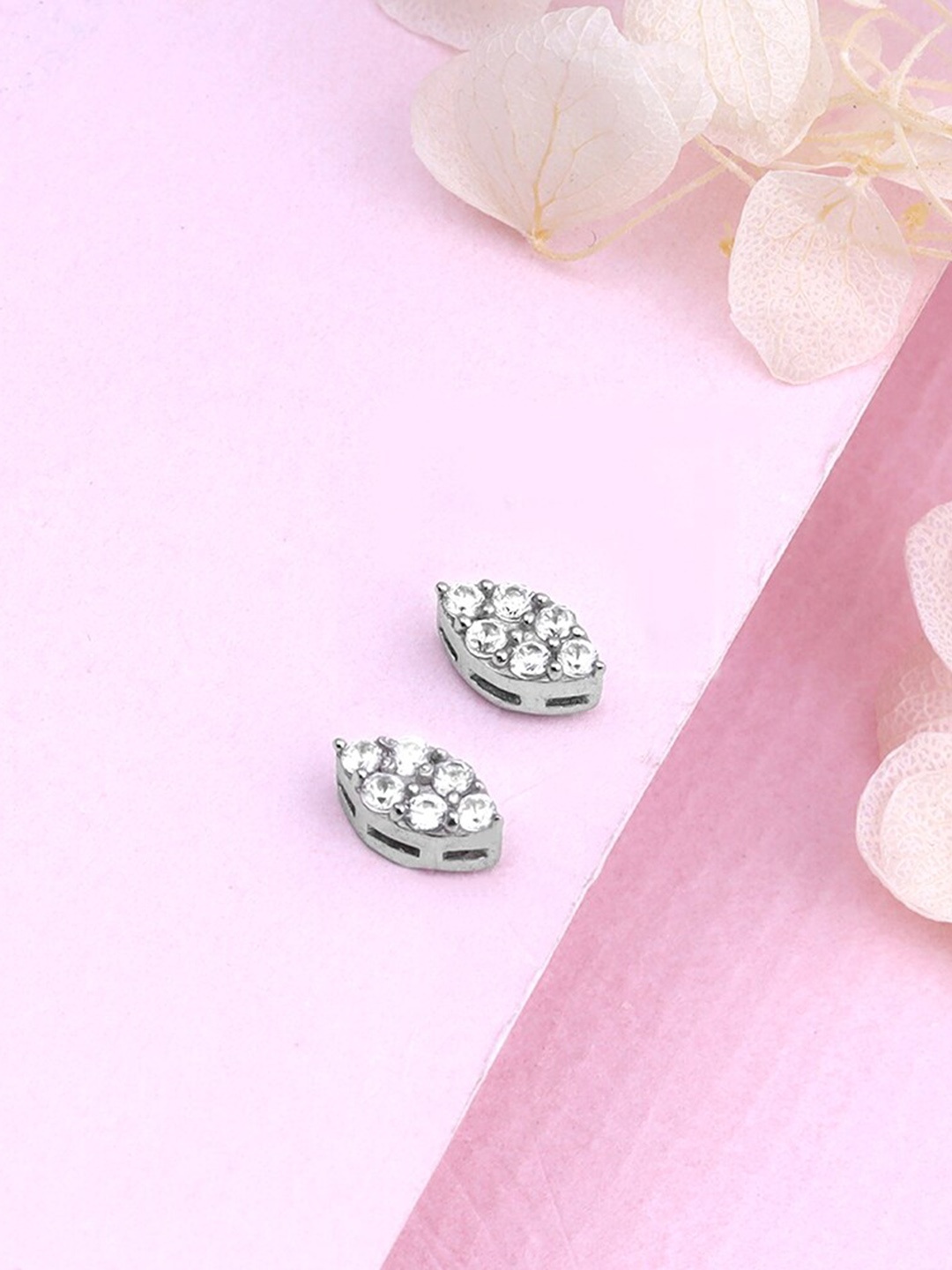 

GIVA Rhodium-Plated Zircon-Studded Sterling Silver Contemporary Studs Earrings