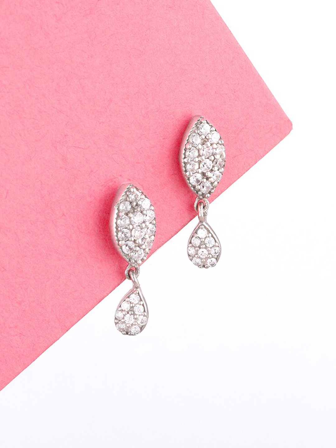 

GIVA Rhodium-Plated Zircon-Studded Sterling Silver Contemporary Drop Earrings