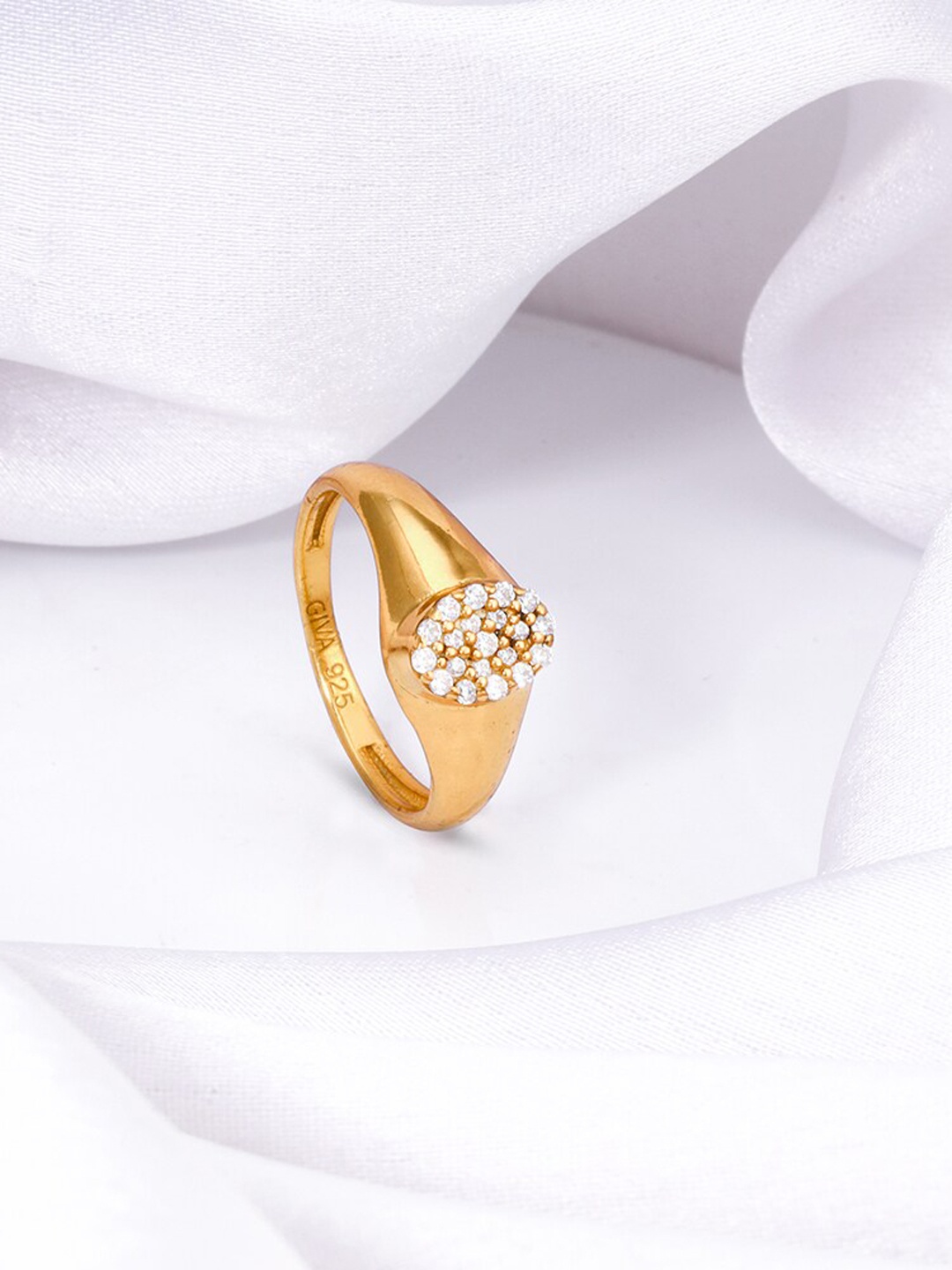 

GIVA 925 Sterling Silver Gold-Plated CZ-Studded Regal Ring