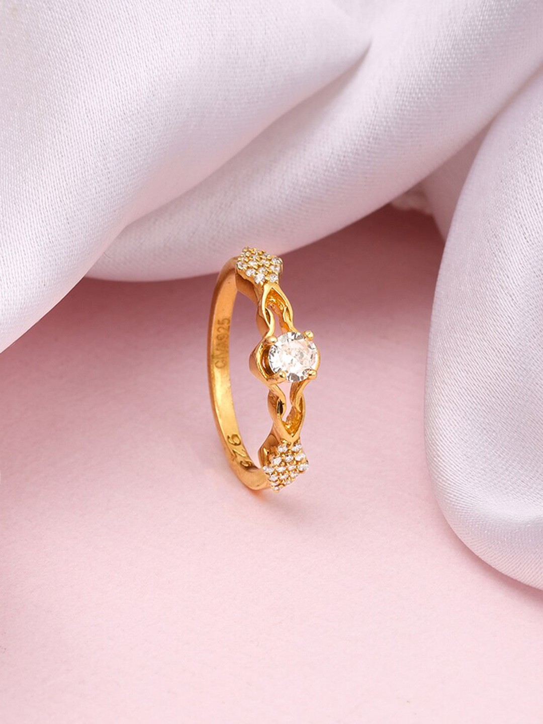 

GIVA 925 Sterling Silver Gold-Plated CZ-Studded Sparkling Path Ring