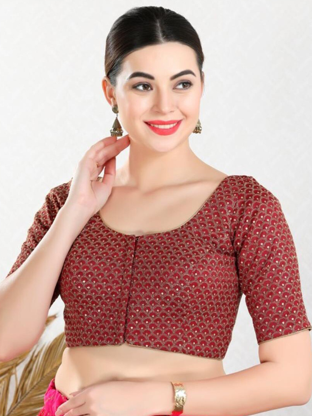 

SALWAR STUDIO Woven Design Saree Blouse, Red