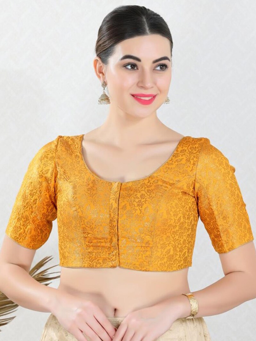 

SALWAR STUDIO Floral Woven Design Saree Blouse, Yellow